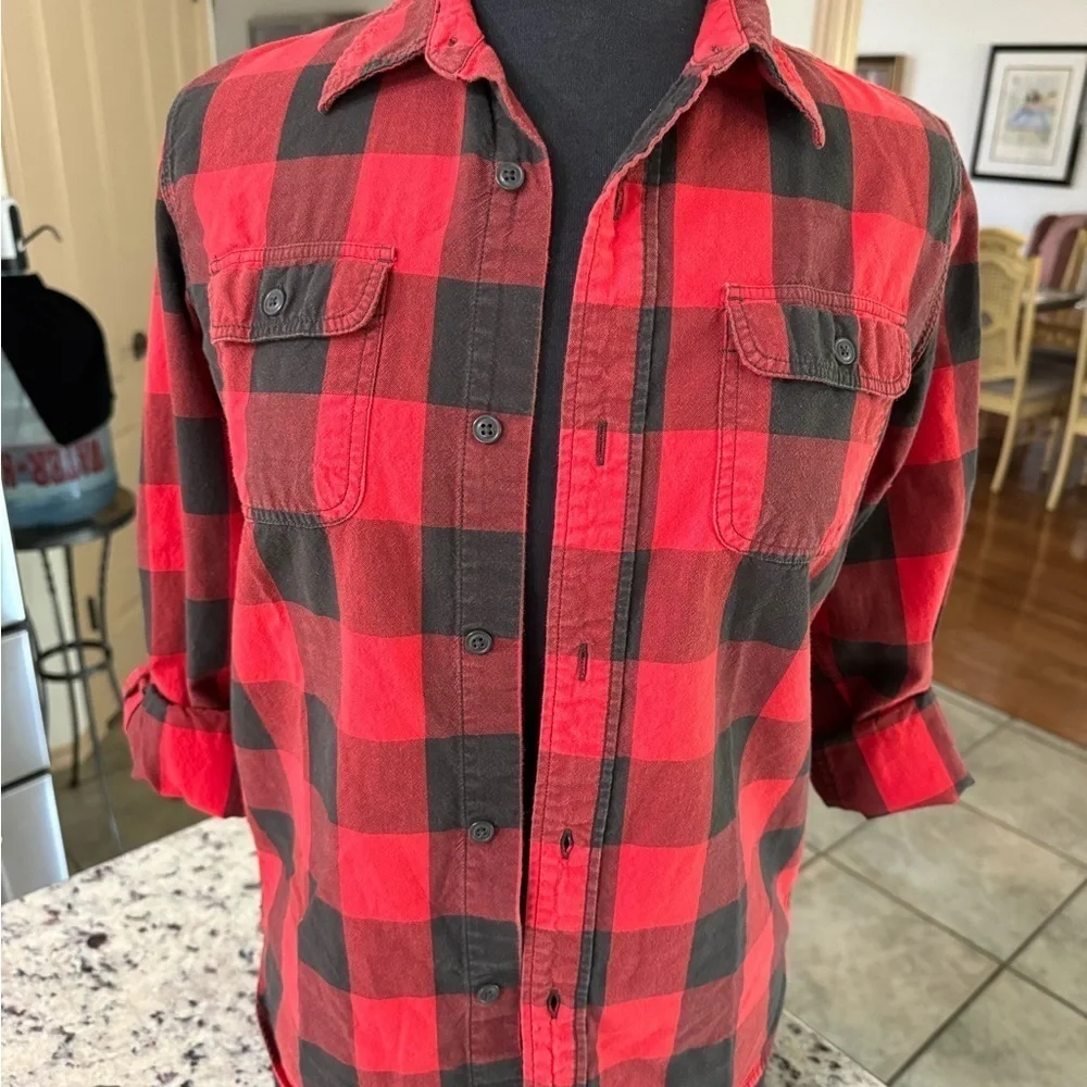 Gap Kids Unisex Long Sleeve Button‎ Up Shirt Set of Two Plaid Red & Blue XXL